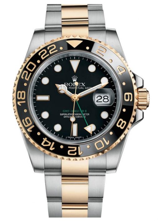 Replica horloge Rolex Gmt-Master ll 09 (40mm) Yellow gold 116713LN Bi-color zwarte wijzerplaat -Automatic-Top kwaliteit!