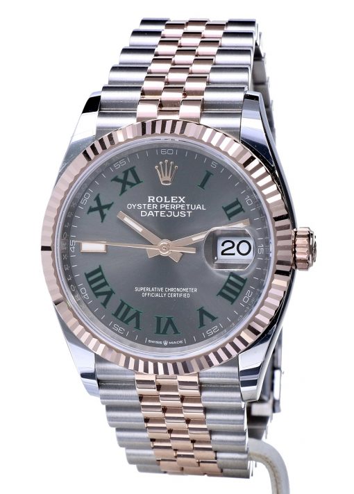 Replica horloge Rolex Datejust 35 (36mm) Jubilee Rose Gold Steel Slate Roman Wimbledon-Automatic-Top kwaliteit!