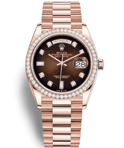 Replica horloge Rolex Day-Date 16 (36mm) 128345 Brown Diamond Dial Bezel 18K Rose Gold President-