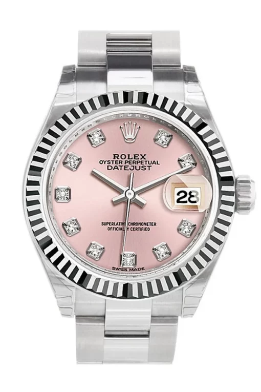 Replica horloge Rolex Datejust Dames 003 (28mm) 279174 Pink Diamonds Dial Fluted Bezel Steel Ladies-Oysterband Automatic
