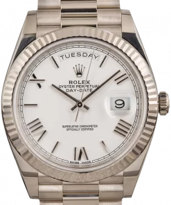 Replica horloge Rolex Day-Date 06 (40mm) 228239 White gold Witte wijzerplaat (President band) Automatic Romans-Top kwaliteit!