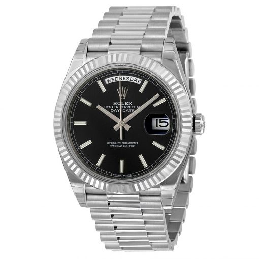 Replica horloge Rolex Day-Date 15 (40mm) 228239 Zwarte wijzerplaat (President band) 18K white gold-Top kwaliteit!