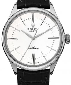 Replica horloge Rolex Cellini 02 (39mm) 50509 white gold 18K Ledren band Automaat-Top kwaliteit!