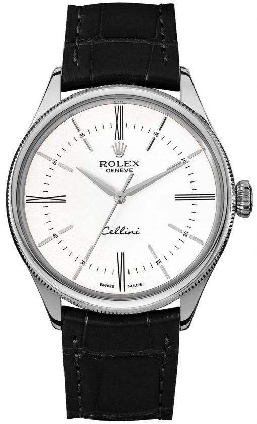 Replica horloge Rolex Cellini 02 (39mm) 50509 white gold 18K Ledren band Automaat-Top kwaliteit!