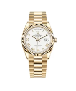 Replica horloge Rolex Day-Date 24 (36mm) 128238 Yellow gold- White dial- Romans-president- Automatic