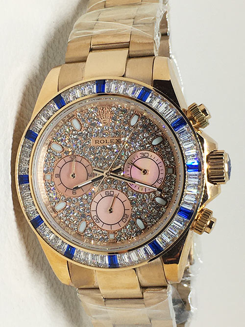 Replica horloge Rolex Daytona 14 cosmograph (40mm) Rainbow (Gold) Blauw-Automatic-Top kwaliteit!