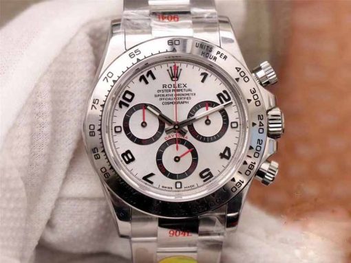 Replica horloge Rolex Daytona 15 cosmograph (40mm) Oystersteel-band 116509 Arabische nummers witgoud 18K-Automatic-Top kwaliteit!