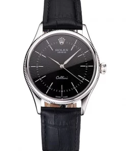 Replica horloge Rolex Cellini 03 (39mm) 50509 White gold 18K Zwarte Wijzerplaat (Leren band) Automaat-Top kwaliteit!
