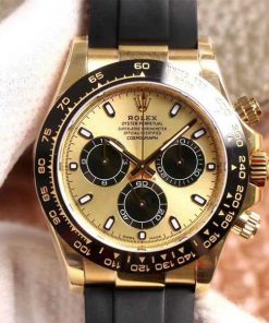 Replica horloge Rolex Daytona 18 cosmograph (40mm) M116518LN Rose Gold-Oysterflex-Champagne dial-Automatic-Top kwaliteit!