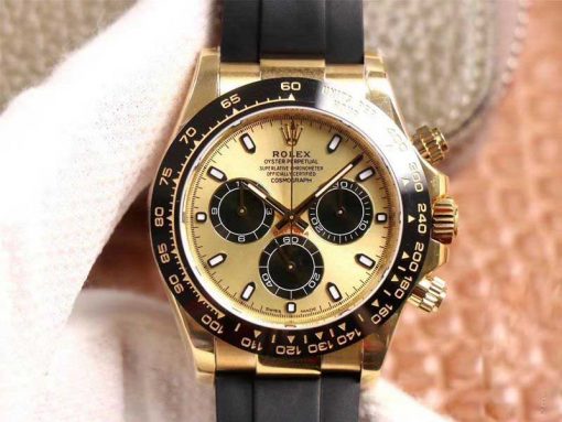 Replica horloge Rolex Daytona 18 cosmograph (40mm) M116518LN Rose Gold-Oysterflex-Champagne dial-Automatic-Top kwaliteit!