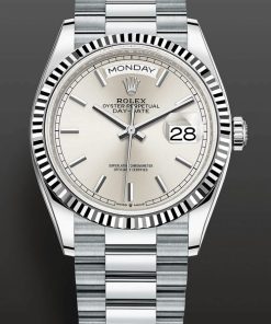 Rolex Day-Date 26 (36mm) 128236 Silver Index Dial Fluted Bezel Platinum President