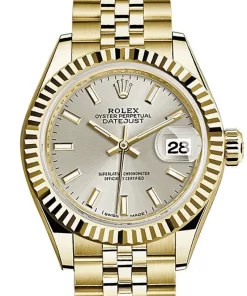 Replica horloge Rolex Datejust Dames 009 (28mm) 279178 Silver Gold Dial Fluted Bezel Jubilee Ladies -Automatic