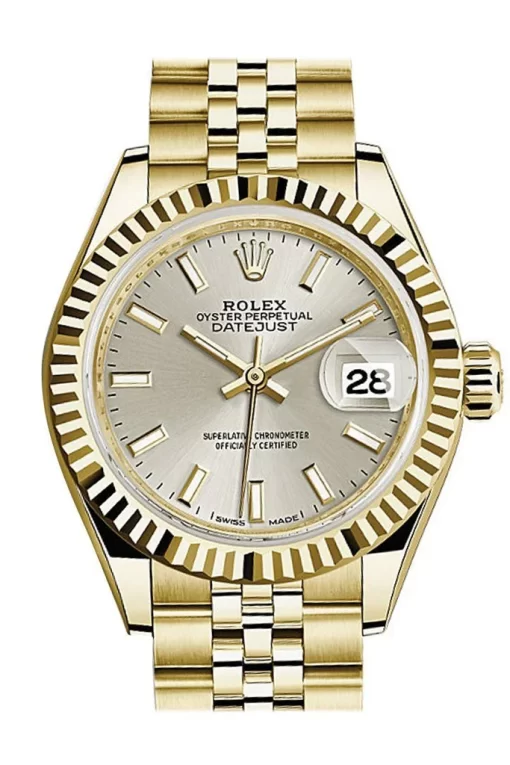 Replica horloge Rolex Datejust Dames 009 (28mm) 279178 Silver Gold Dial Fluted Bezel Jubilee Ladies -Automatic