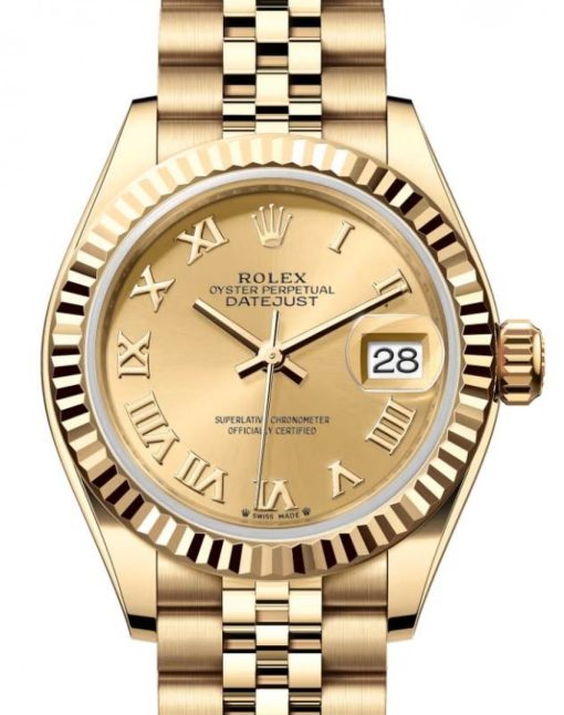 Replica horloge Rolex Datejust Dames 08 (28mm) 279178 Champagne Roman Dial & Fluted Bezel Jubilee -Automatic-Top kwaliteit!