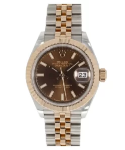 Replica horloge Rolex Datejust Dames 14 (28mm) Steel & Everose Gold Chocolate Baton Dial 279171