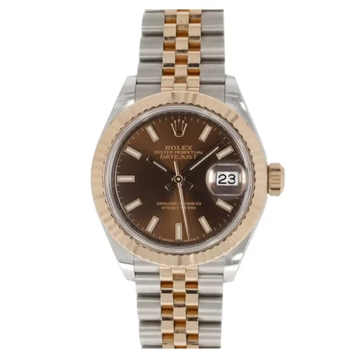 Replica horloge Rolex Datejust Dames 14 (28mm) Steel & Everose Gold Chocolate Baton Dial 279171