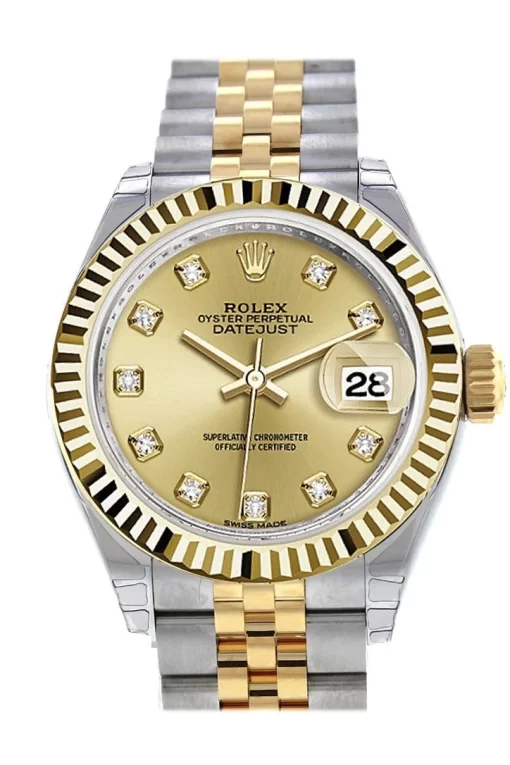 Replica horloge Rolex Datejust Dames 15 (28 mm) Bi-color 279173 Jubilee band Champagne Diamond Dial Fluted - Automatic (Gold)