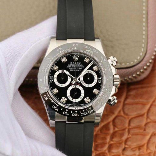 Replica horloge Rolex Daytona 08 cosmograph (40mm) 116519 Zwarte wijzerplaat-White gold (Automatic) Oysterfex-Top kwaliteit!
