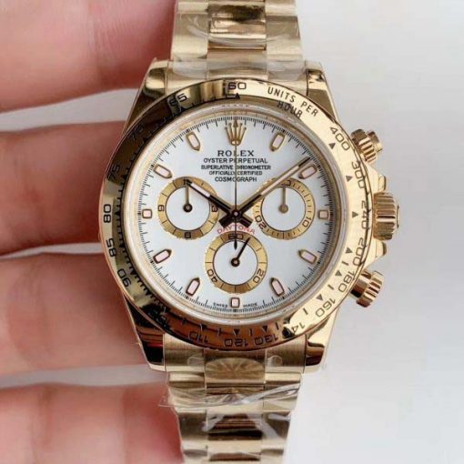Replica horloge Rolex Daytona 25 cosmograph (40mm) 116505 -Yellow Gold -witte wijzerplaat-Automatic-Top kwaliteit!