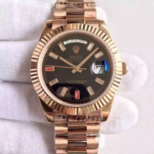 Replica horloge Rolex Day-Date 17 (41mm) 218235 Rose gold president band Automatic/ zwarte wijzerplaat