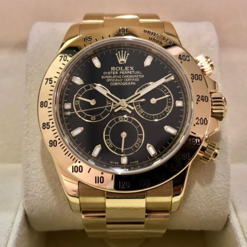 Replica horloge Rolex Daytona 25 cosmograph (40mm) 116528 -Yellow Gold -Zwarte wijzerplaat-Automatic-Top kwaliteit!
