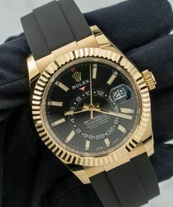 Replica horloge Rolex Sky dweller 09 326238 (42mm) Yellow gold Black -Oysterflex -Automatic-Top kwaliteit!