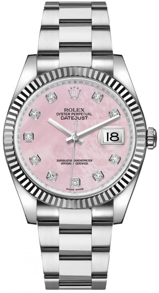 Replica horloge Rolex Datejust 48 (36mm) Roze parlemoer (Oyster band) Diamonds 116234(Automatic) Top kwaliteit!