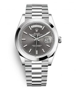 Replica horloge Rolex Day-Date 04 (40mm) Rhodium Leigrijze wijzerplaat 228206 (President band)-Automatic-Top kwaliteit!
