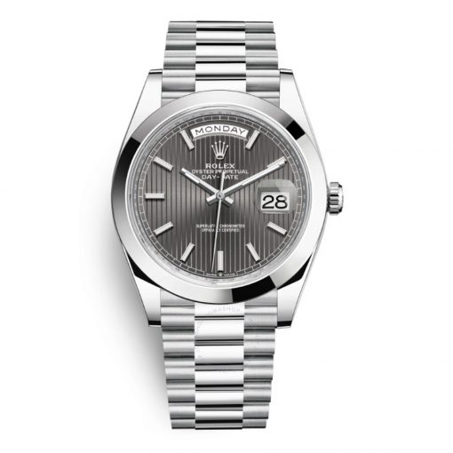 Replica horloge Rolex Day-Date 04 (40mm) Rhodium Leigrijze wijzerplaat 228206 (President band)-Automatic-Top kwaliteit!