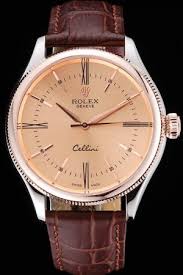 Replica horloge Rolex Cellini 08 (39mm) 50505 roze dial van 18K Everose goud- leren band-Automatic-Top kwaliteit!