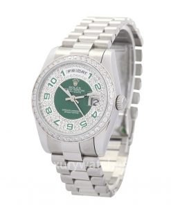 Replica horloge Rolex Day-Date 29 (36mm) green dial 118346 Diamonds President-Automatic-Top kwaliteit!