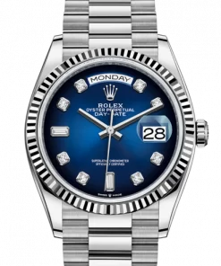 Replica horloge Rolex Day-Date 32 (36mm) Blue dial 128238 Diamonds-White gold President-Automatic-Top kwaliteit!
