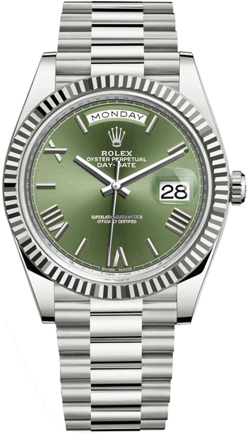 Replica horloge Rolex Day-Date 05/1 (36mm) 228239 Olijfgoene wijzerplaat / Automatic / President witgoud-Top kwaliteit!