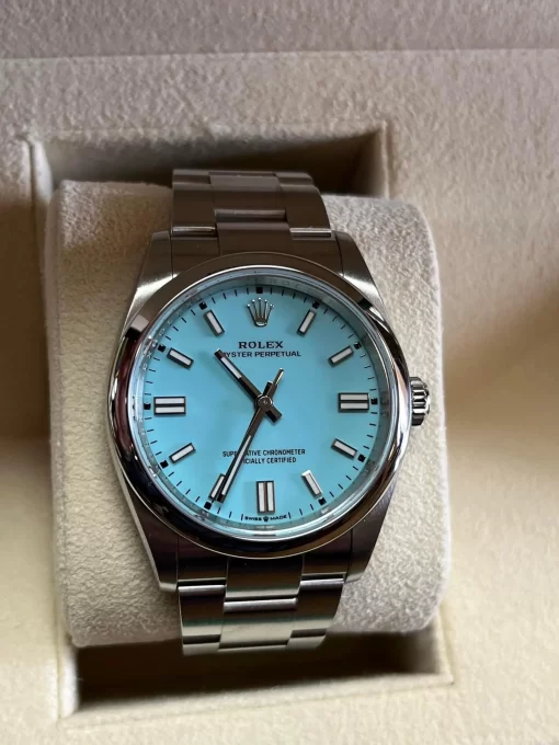 Replica horloge Rolex Oyster Perpetual 01 (36mm) 126000- (Oyster band) Turquoise Blue Tiffany Dial -Top kwaliteit!