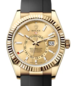 Replica horloge Rolex Sky-Dweller 16 -336238 (42mm) Oysterflex Champagne Dial Yellow Gold -Automatic-Top kwaliteit!