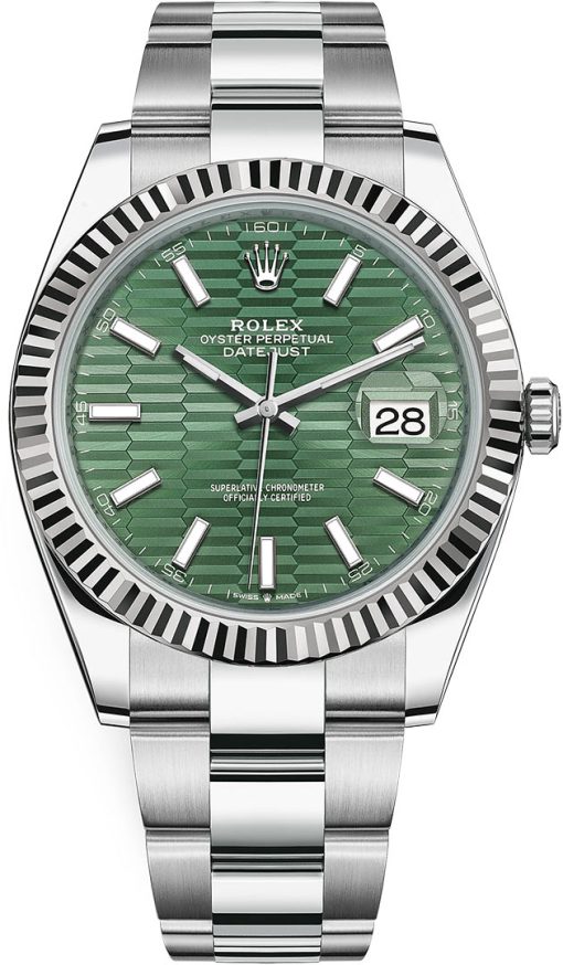 Replica horloge Rolex Datejust 64 (41mm) 126334 (Oyster band) Mintgroene Motif wijzerplaat  (Automatic)  - Top kwaliteit!