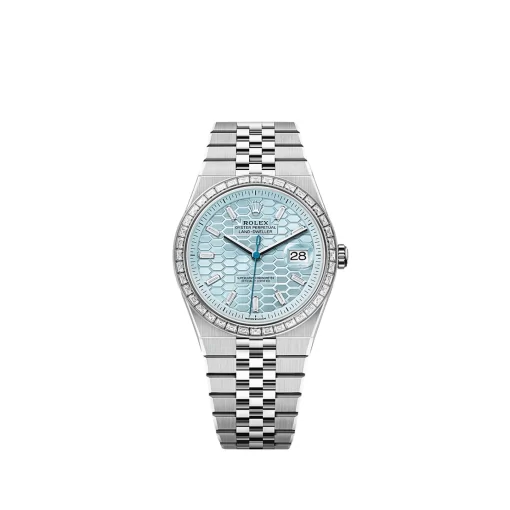 Replica horloge Rolex Land-Dweller 06 (40mm) 127386TBR Platinum Ice Blue dial Baguet Diamonds AAA kwaliteit 2813 Automatic-Top kwaliteit!