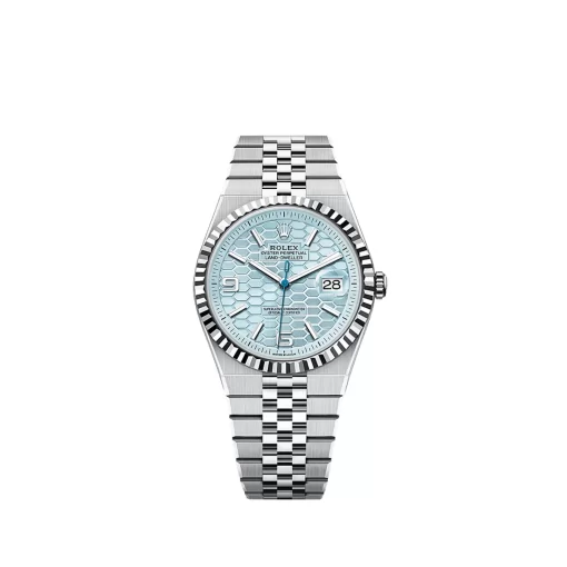 Replica horloge Rolex Land-Dweller 07 (40mm) 127234 Platinum Light blue dial AAA kwaliteit 2813 Automatic-Top kwaliteit!