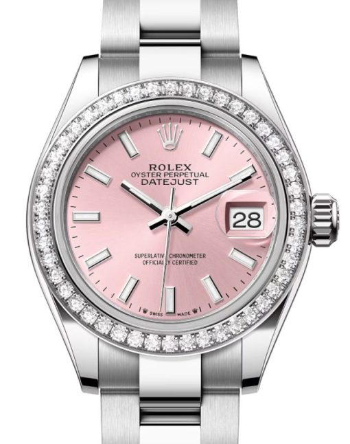 Replica horloge Rolex Datejust Dames 002/5 (28mm) 279384RBR Pink Dial and diamonds bezel Oyster band-Ladies-Automatic-Top kwaliteit!