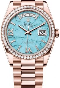 Replica horloge Rolex Day-Date 23 (40mm) 228345 Turquoise dial Diamond -President band- Everose gold- Automatic